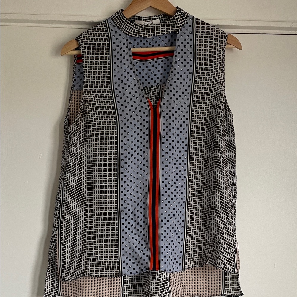 Derek Lam Blue and Black Patterned Sleeveless Blouse